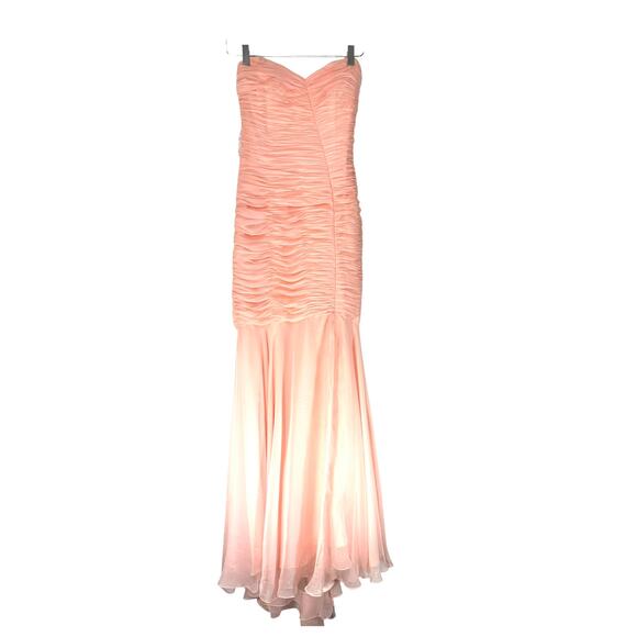 Jovani Vintage Pink Mermaid Chiffon Strapless Evening Formal Maxi Gown Size 8 - Picture 1 of 13